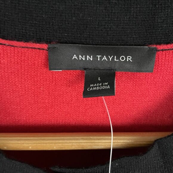Ann Taylor Size L Contrast Trim Boyfriend Cardigan Red/Black Old Money Heritage - Picture 3 of 6